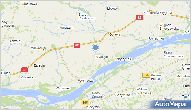 mapa Miączyn, Miączyn gmina Czerwińsk nad Wisłą na mapie Targeo